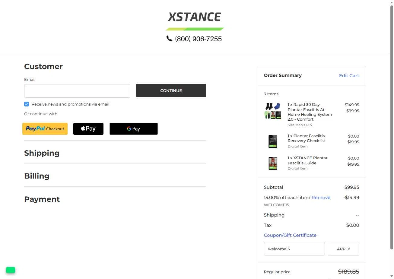 Xstance Insoles checkout page showing Xstance Insoles promo code box | Screenshot taken by SimplyCodes community member on Dec 4, 2025