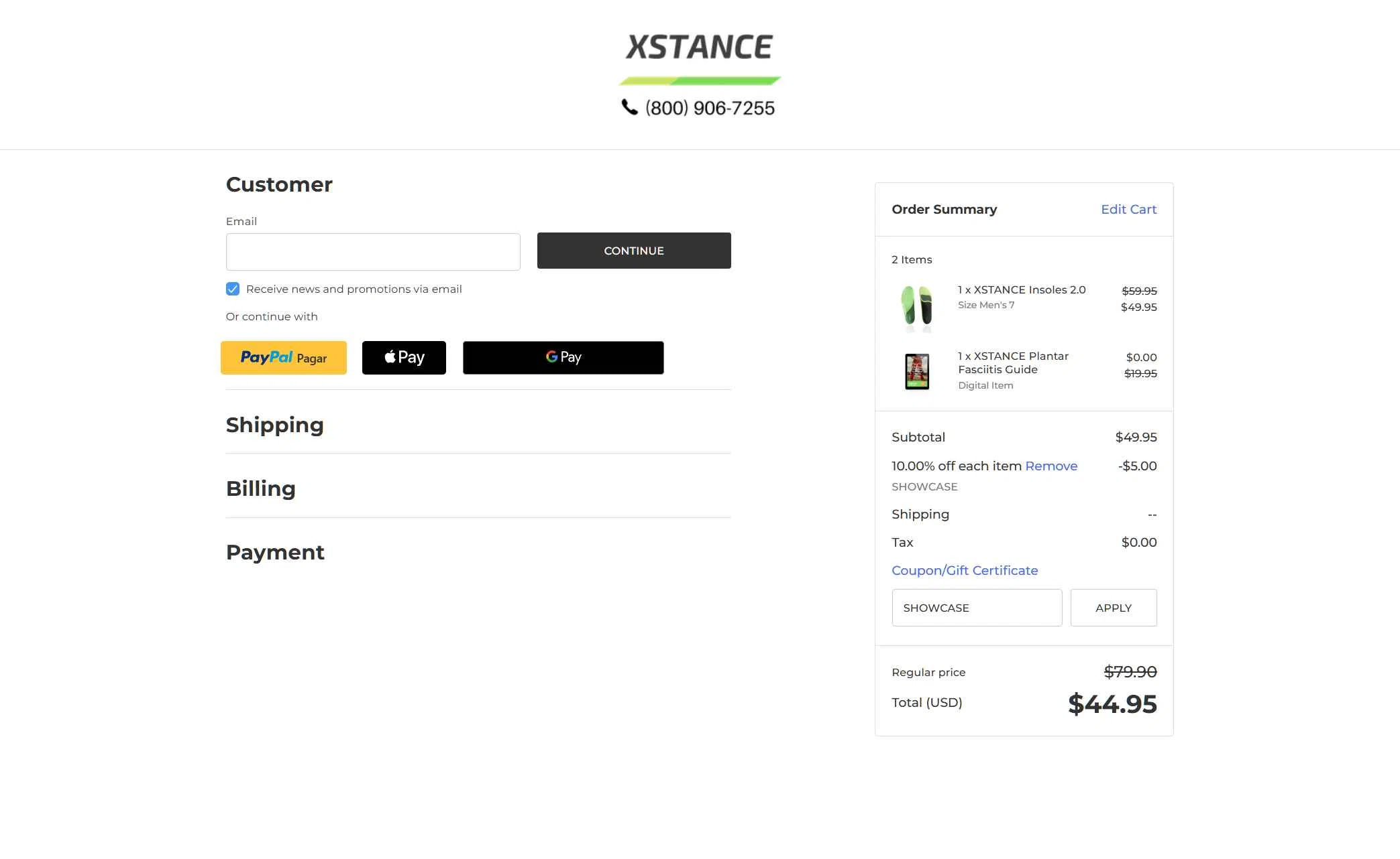 Xstance Insoles checkout page showing Xstance Insoles promo code box | Screenshot taken by SimplyCodes community member on Nov 25, 2025