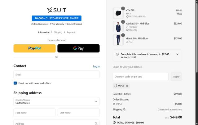 The X Suit checkout page showing The X Suit promo code box | Screenshot taken by SimplyCodes community member on Sep 8, 2025