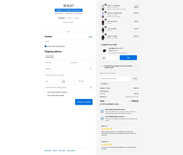 The X Suit checkout page showing The X Suit promo code box | Screenshot taken by SimplyCodes community member on Sep 11, 2025