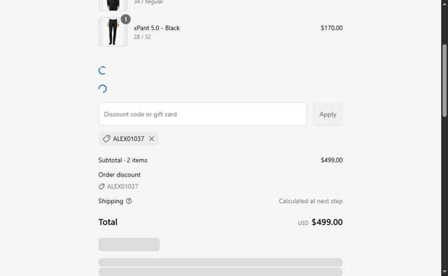 The X Suit checkout page showing The X Suit promo code box | Screenshot taken by SimplyCodes community member on Sep 12, 2025
