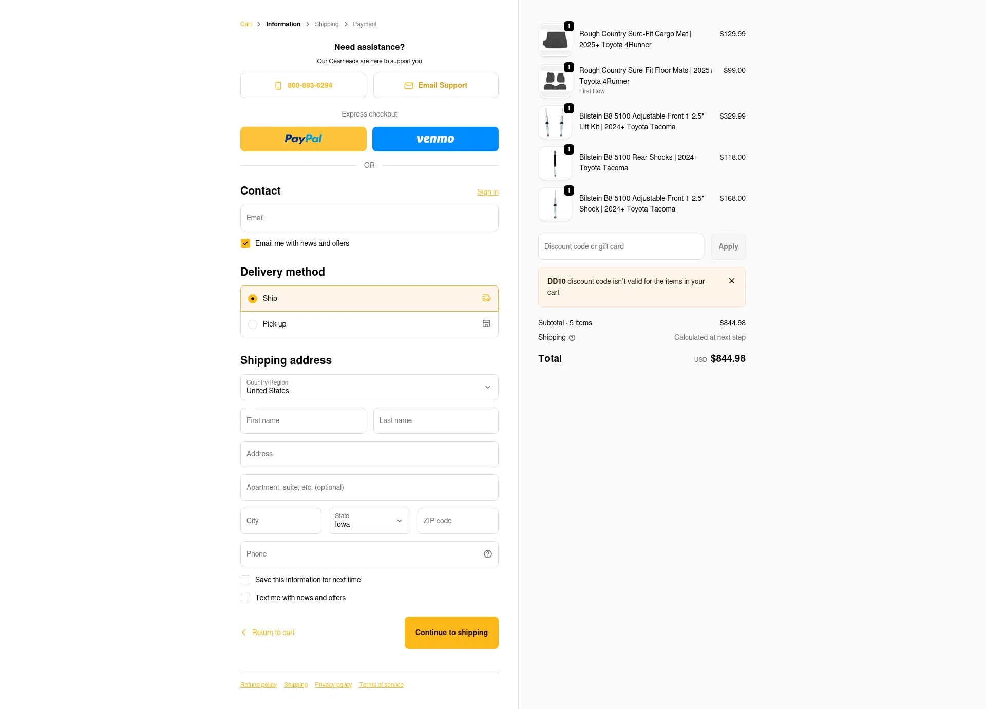 TheYotaGarage checkout page showing TheYotaGarage promo code box | Screenshot taken by SimplyCodes community member on Feb 7, 2026