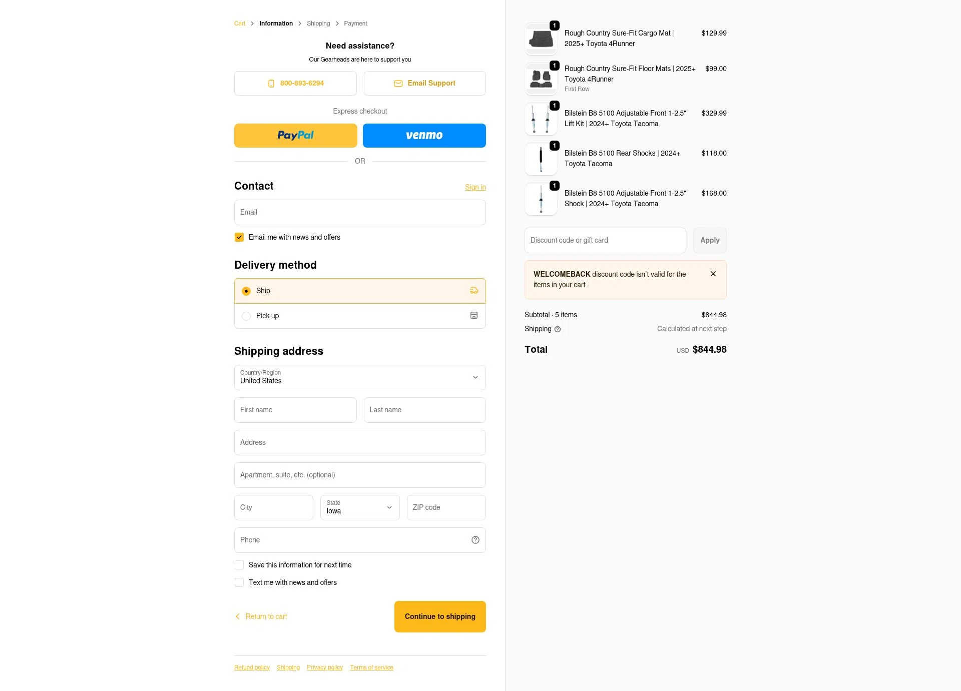 TheYotaGarage checkout page showing TheYotaGarage promo code box | Screenshot taken by SimplyCodes community member on Feb 7, 2026