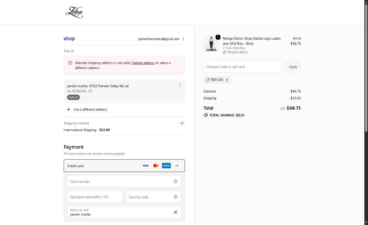 The Zebra checkout page showing The Zebra promo code box | Screenshot taken by SimplyCodes community member on Feb 14, 2026