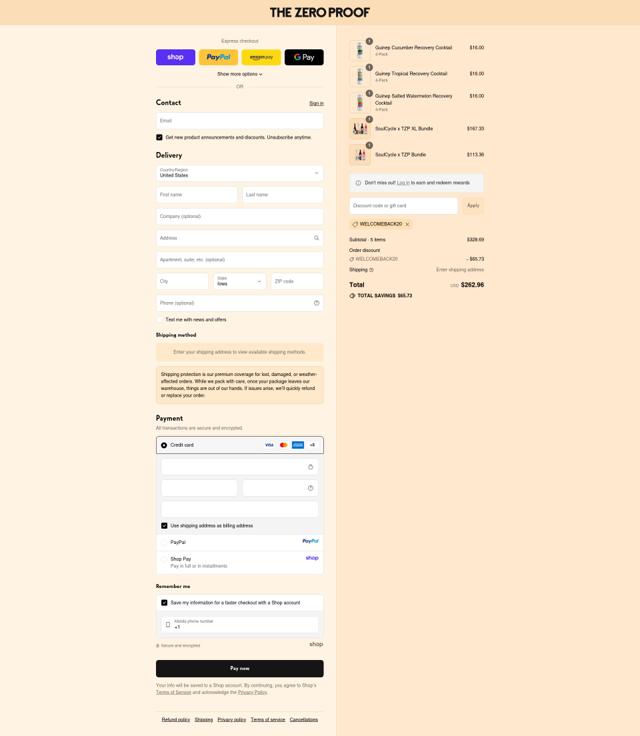 The Zero Proof checkout page showing The Zero Proof discount code box | Screenshot taken by SimplyCodes community member on Sep 12, 2025