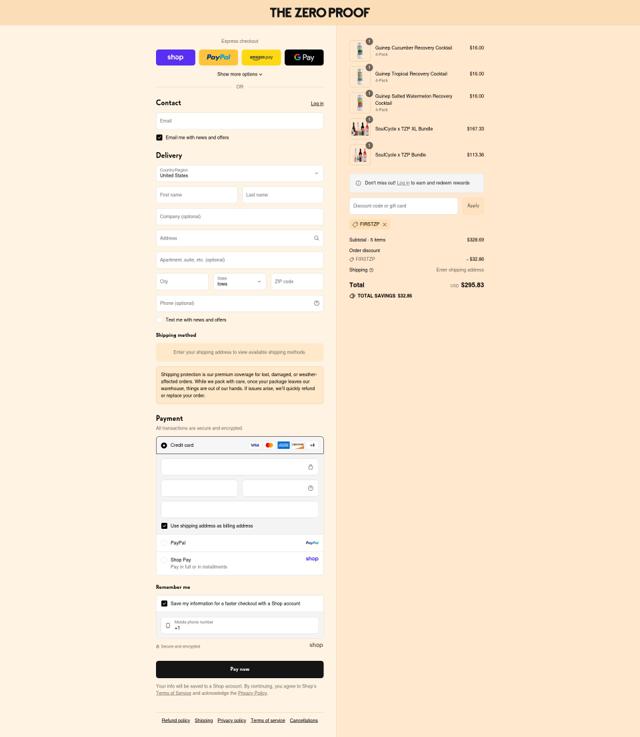 The Zero Proof checkout page showing The Zero Proof discount code box | Screenshot taken by SimplyCodes community member on Sep 4, 2025