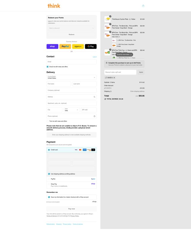 Thinkbaby checkout page showing Thinkbaby promo code box | Screenshot taken by SimplyCodes community member on Sep 8, 2025