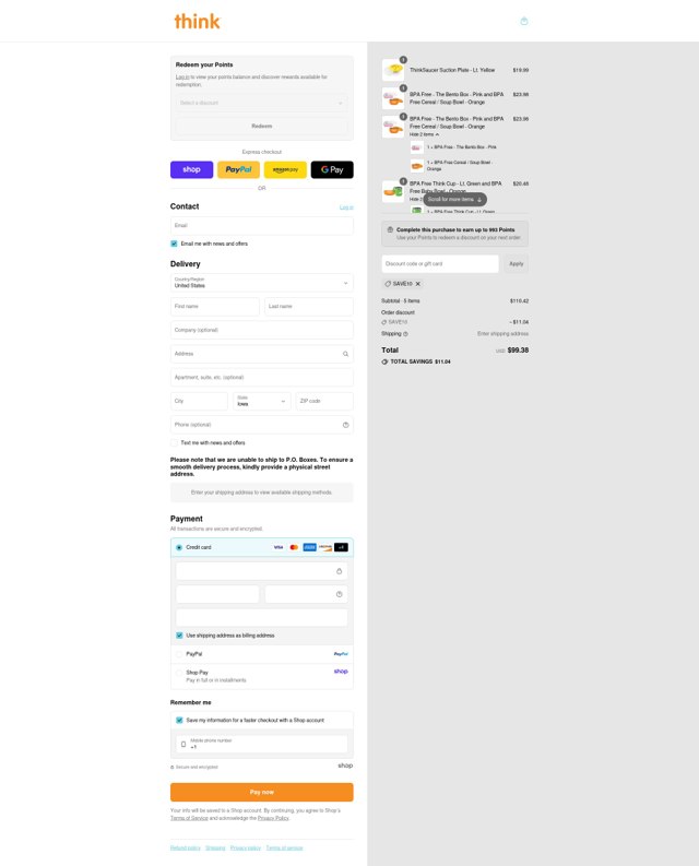 Thinkbaby checkout page showing Thinkbaby promo code box | Screenshot taken by SimplyCodes community member on Sep 8, 2025