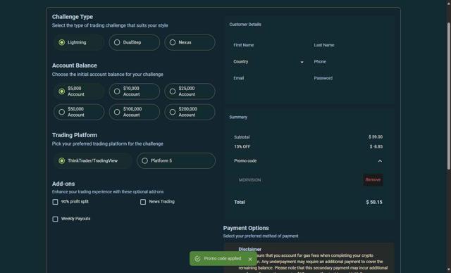 Think Capital checkout page showing Think Capital promo code box | Screenshot taken by SimplyCodes community member on Sep 16, 2025