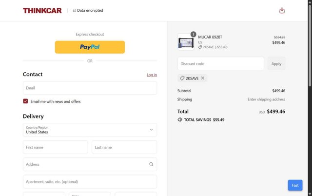 Thinkcar checkout page showing Thinkcar promo code box | Screenshot taken by SimplyCodes community member on Sep 3, 2025