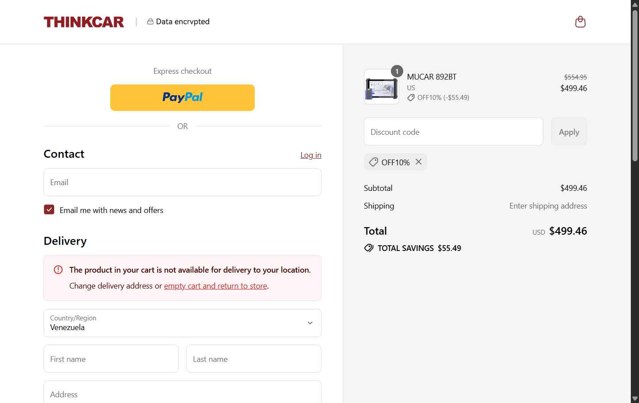 Thinkcar checkout page showing Thinkcar promo code box | Screenshot taken by SimplyCodes community member on Sep 3, 2025