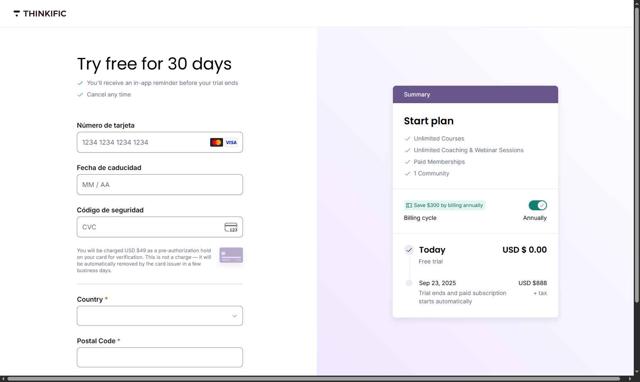 Thinkific checkout page showing Thinkific promo code box | Screenshot taken by SimplyCodes community member on Aug 24, 2025