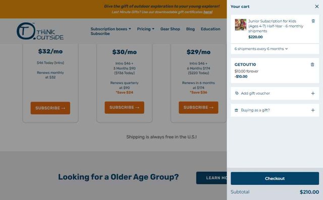 Think Outside checkout page showing Think Outside coupon code box | Screenshot taken by SimplyCodes community member on May 4, 2025