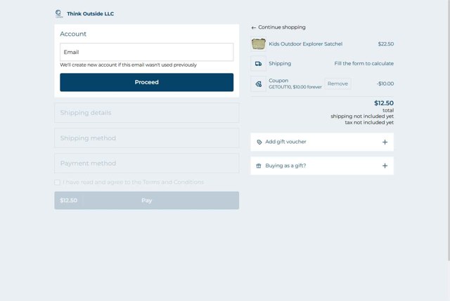 Think Outside checkout page showing Think Outside coupon code box | Screenshot taken by SimplyCodes community member on May 4, 2025