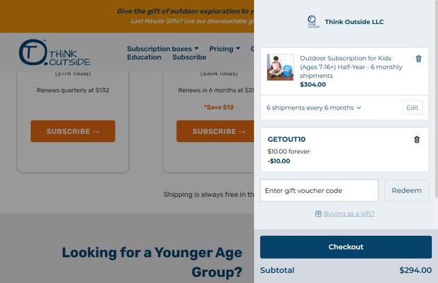 Think Outside checkout page showing Think Outside coupon code box | Screenshot taken by SimplyCodes community member on Jun 2, 2025