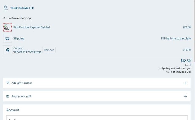 Think Outside checkout page showing Think Outside coupon code box | Screenshot taken by SimplyCodes community member on May 4, 2025
