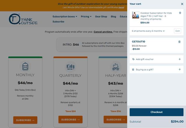 Think Outside checkout page showing Think Outside coupon code box | Screenshot taken by SimplyCodes community member on May 4, 2025