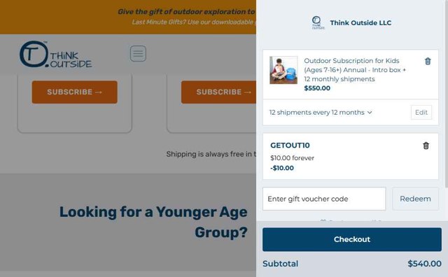 Think Outside checkout page showing Think Outside coupon code box | Screenshot taken by SimplyCodes community member on Jun 2, 2025