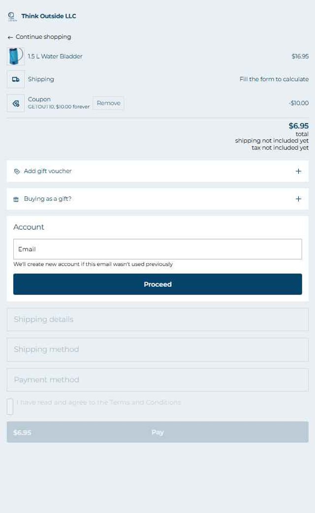 Think Outside checkout page showing Think Outside coupon code box | Screenshot taken by SimplyCodes community member on May 4, 2025