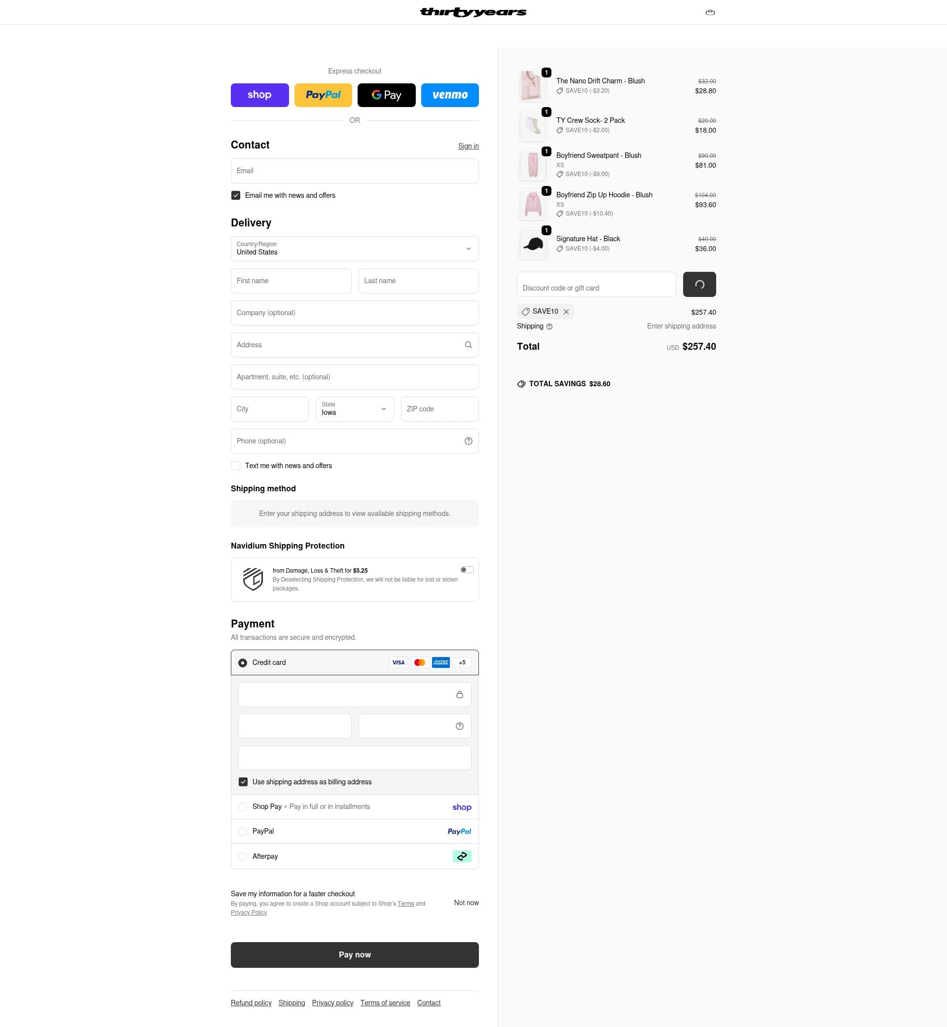 Thirty Years checkout page showing Thirty Years discount code box | Screenshot taken by SimplyCodes community member on Feb 18, 2026