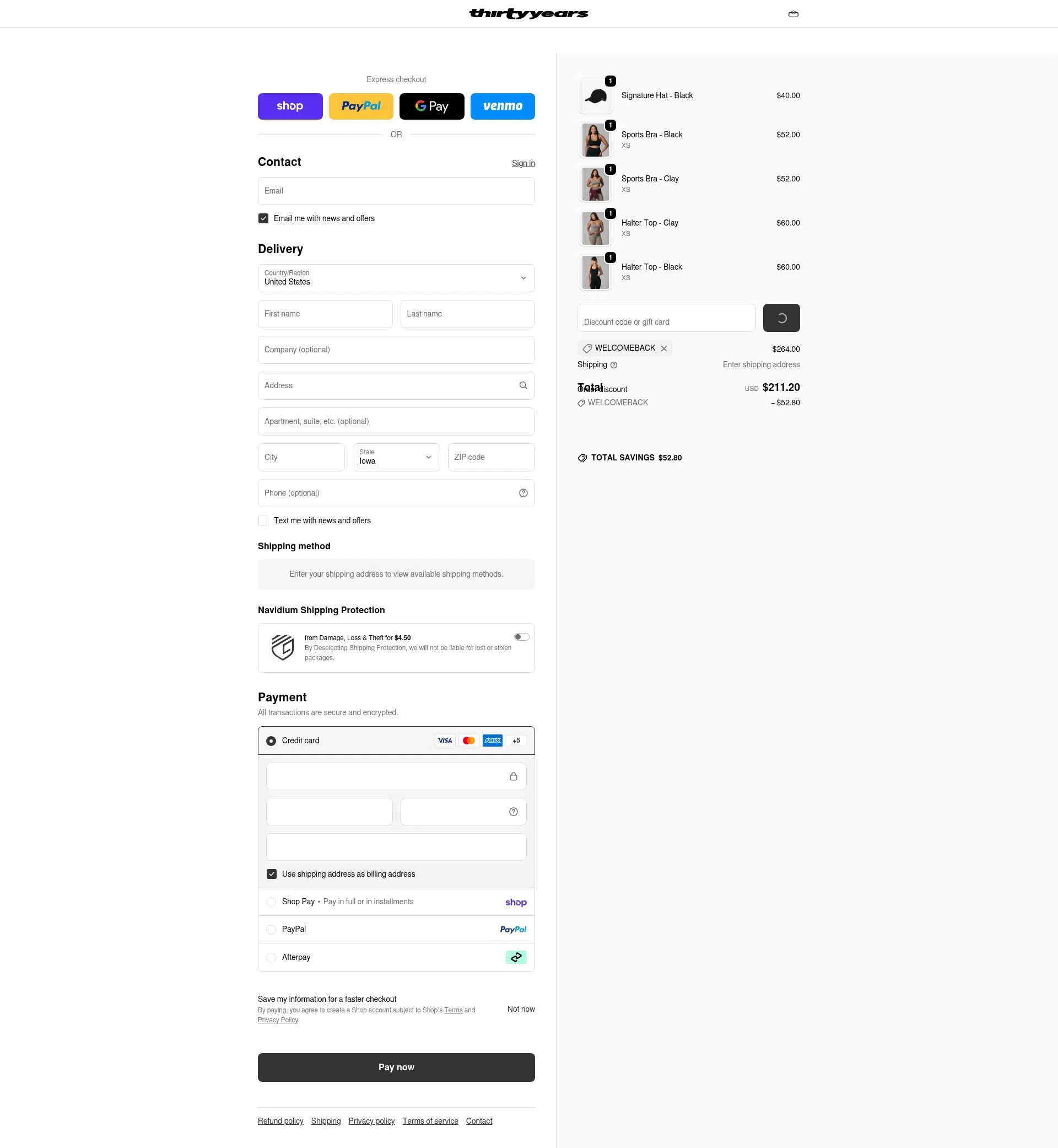 Thirty Years checkout page showing Thirty Years discount code box | Screenshot taken by SimplyCodes community member on Feb 14, 2026