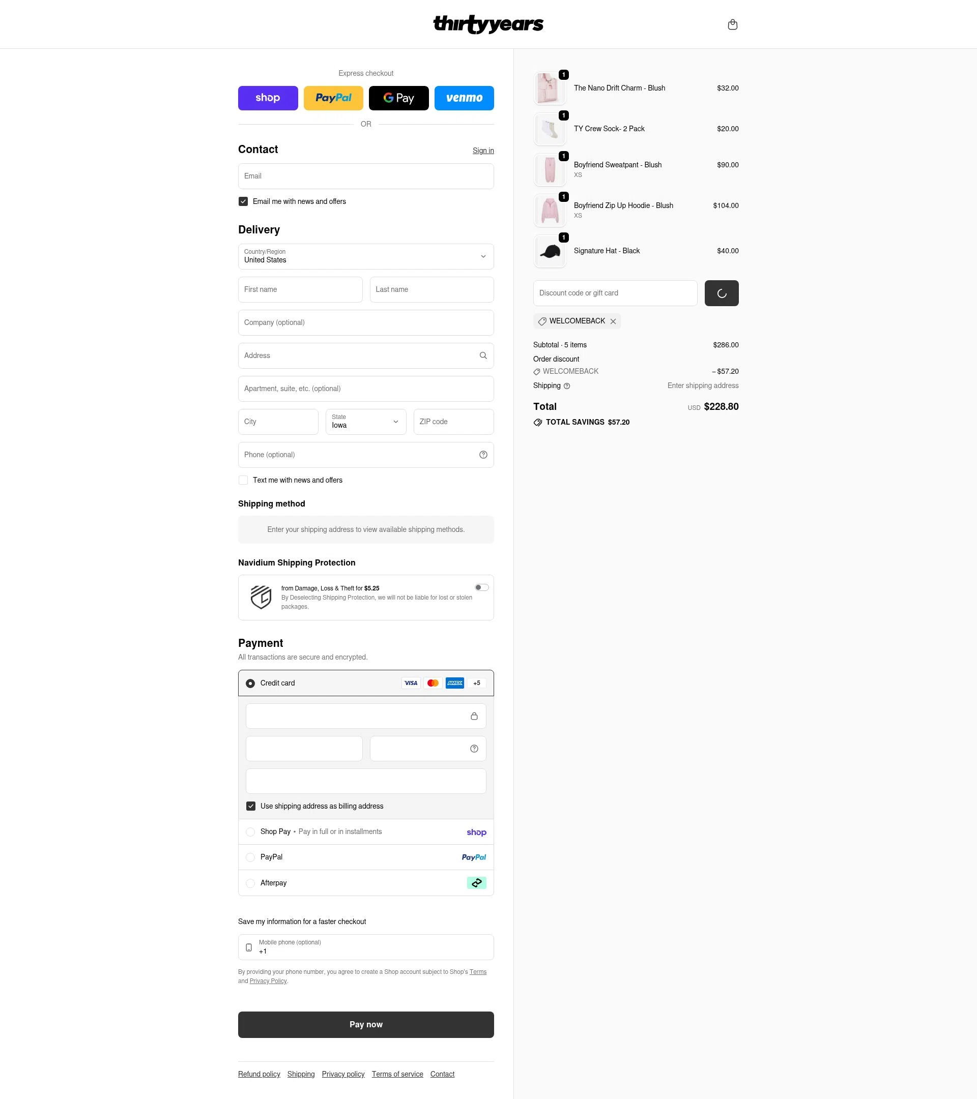Thirty Years checkout page showing Thirty Years discount code box | Screenshot taken by SimplyCodes community member on Feb 23, 2026