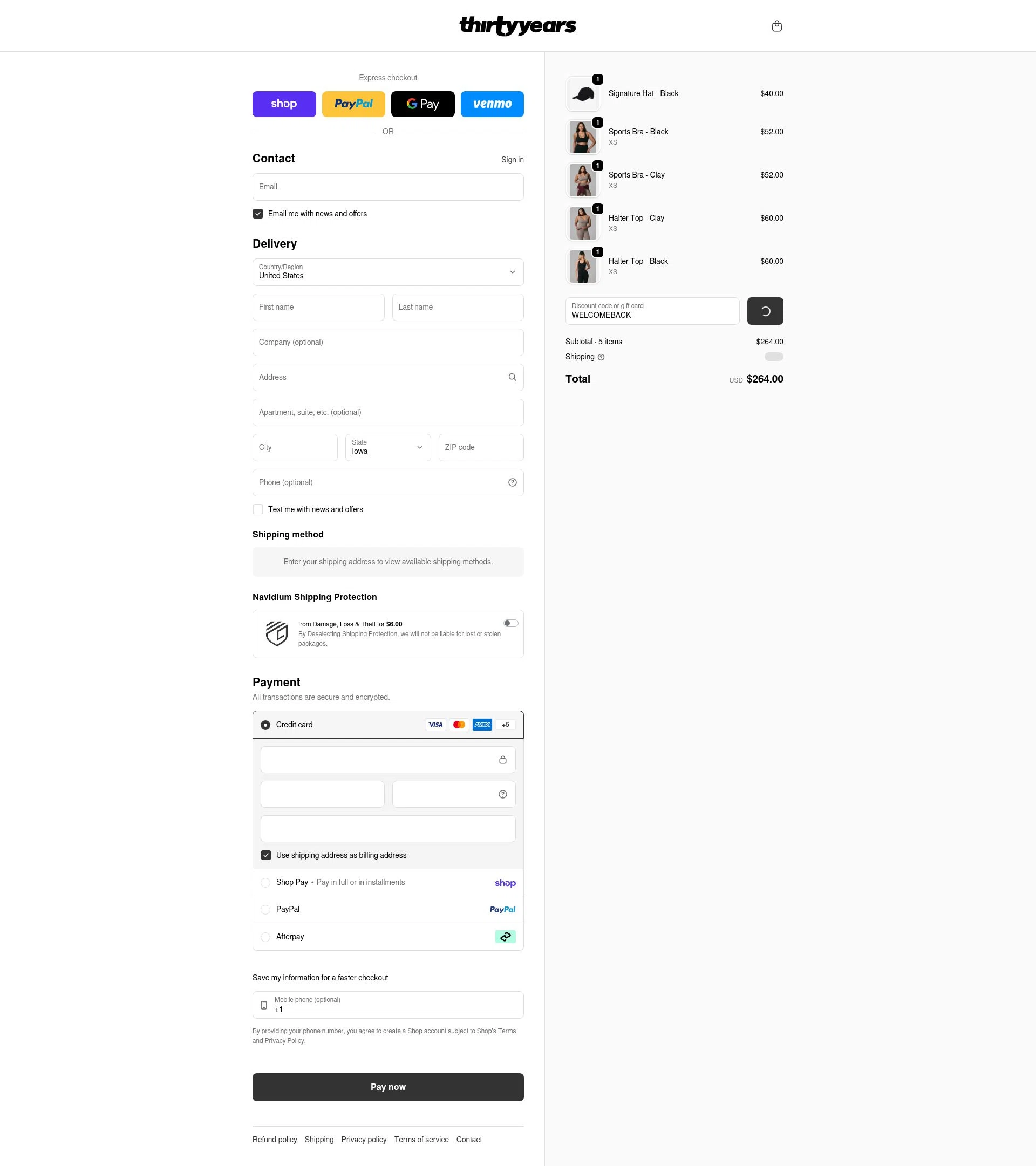 Thirty Years checkout page showing Thirty Years discount code box | Screenshot taken by SimplyCodes community member on Feb 5, 2026