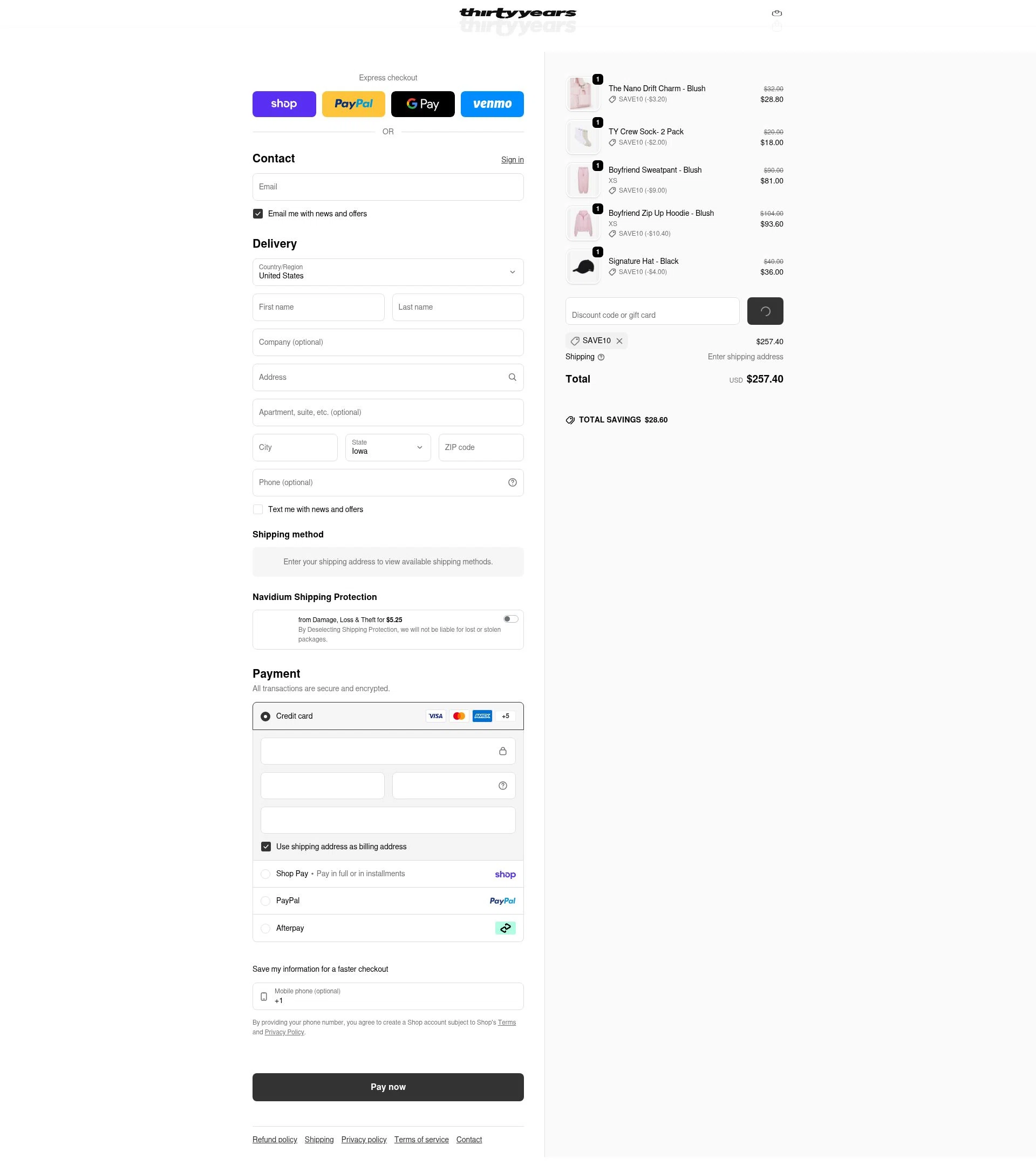 Thirty Years checkout page showing Thirty Years discount code box | Screenshot taken by SimplyCodes community member on Feb 23, 2026