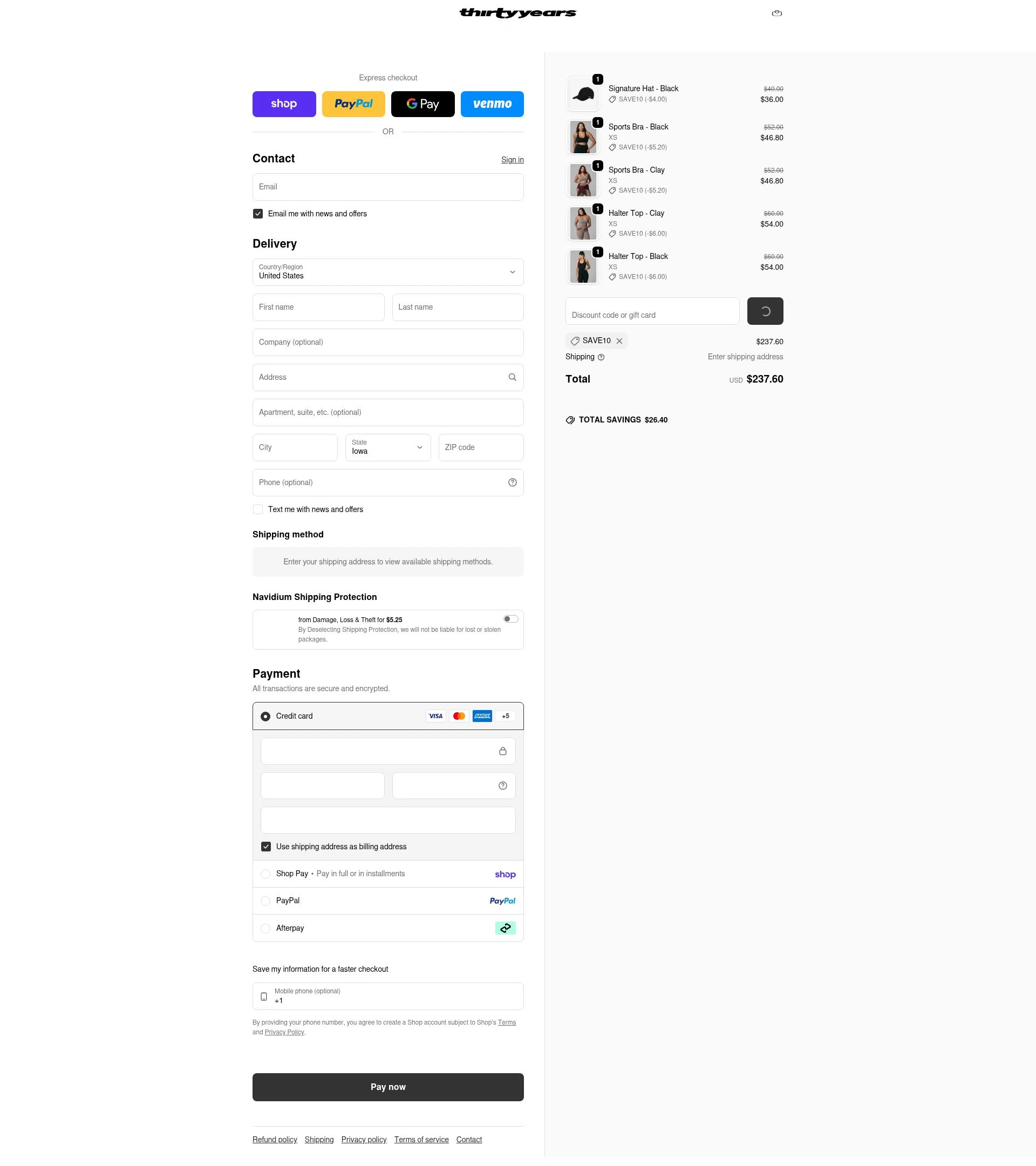 Thirty Years checkout page showing Thirty Years discount code box | Screenshot taken by SimplyCodes community member on Feb 10, 2026