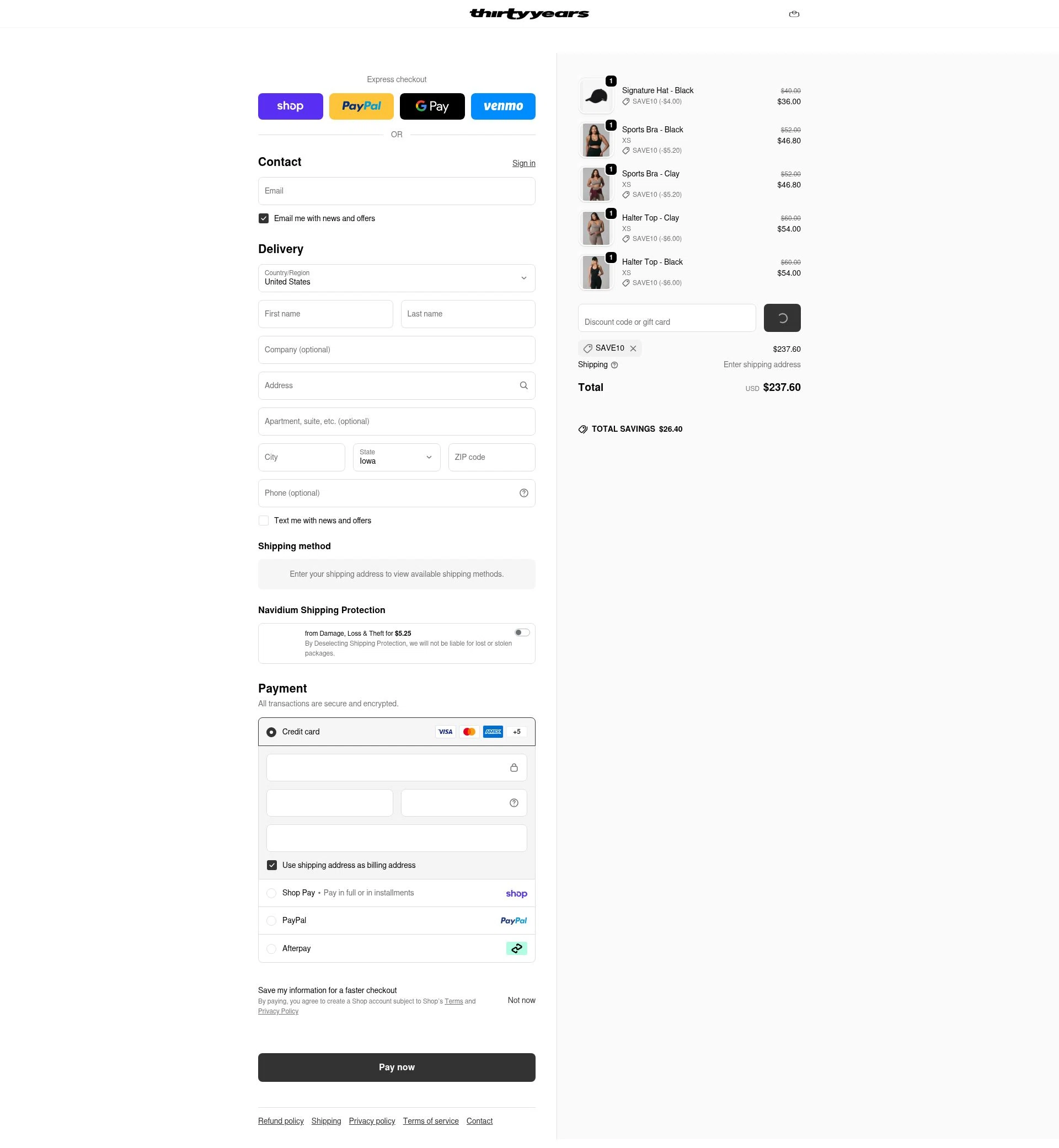 Thirty Years checkout page showing Thirty Years discount code box | Screenshot taken by SimplyCodes community member on Feb 14, 2026
