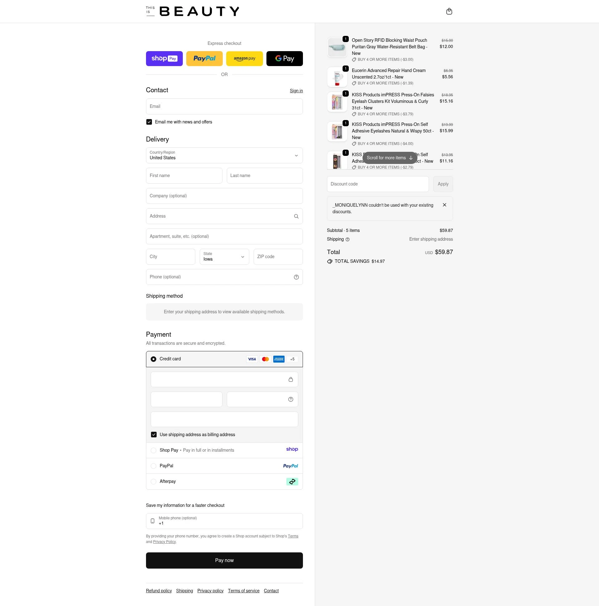 This is Beauty checkout page showing This is Beauty discount code box | Screenshot taken by SimplyCodes community member on Jan 11, 2026