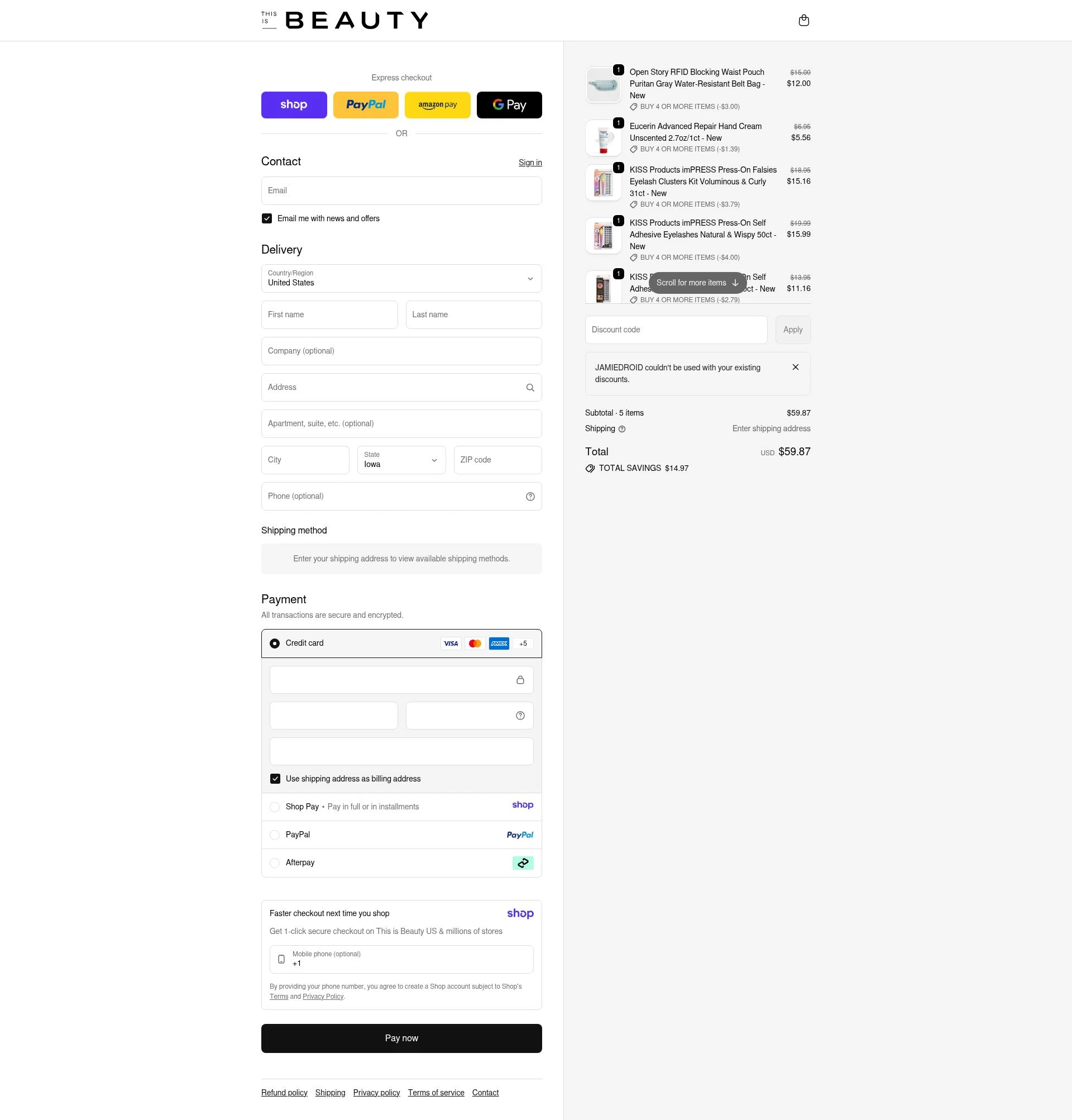 This is Beauty checkout page showing This is Beauty discount code box | Screenshot taken by SimplyCodes community member on Jan 11, 2026