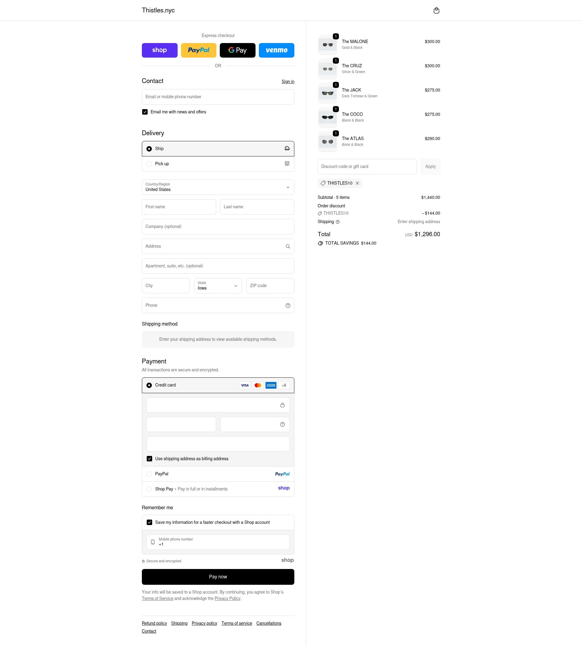 THISTLES checkout page showing THISTLES promo code box | Screenshot taken by SimplyCodes community member on Dec 3, 2025