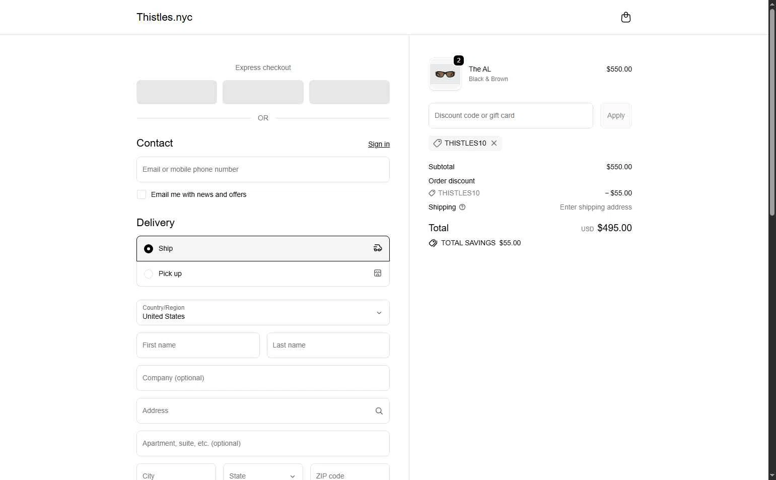 THISTLES checkout page showing THISTLES promo code box | Screenshot taken by SimplyCodes community member on Dec 31, 2025