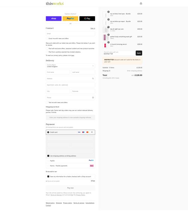 This Works checkout page showing This Works discount code box | Screenshot taken by SimplyCodes community member on Sep 11, 2025