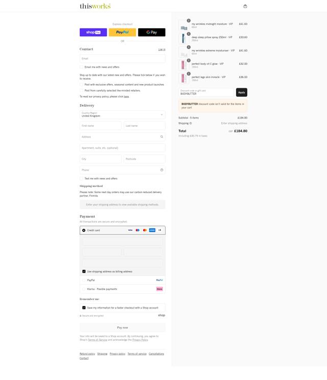 This Works checkout page showing This Works discount code box | Screenshot taken by SimplyCodes community member on Aug 26, 2025