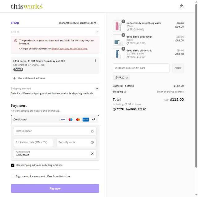 This Works checkout page showing This Works discount code box | Screenshot taken by SimplyCodes community member on Aug 31, 2025