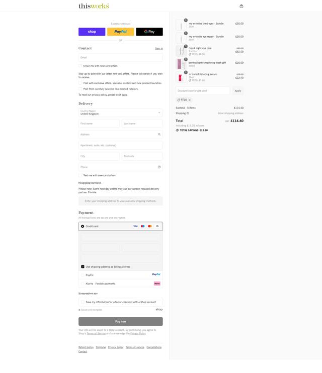 This Works checkout page showing This Works discount code box | Screenshot taken by SimplyCodes community member on Sep 11, 2025