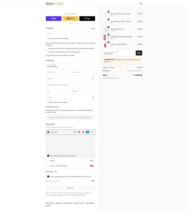 This Works checkout page showing This Works discount code box | Screenshot taken by SimplyCodes community member on Sep 8, 2025