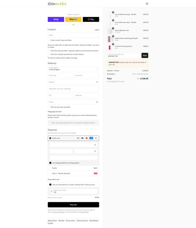 This Works checkout page showing This Works discount code box | Screenshot taken by SimplyCodes community member on Aug 30, 2025