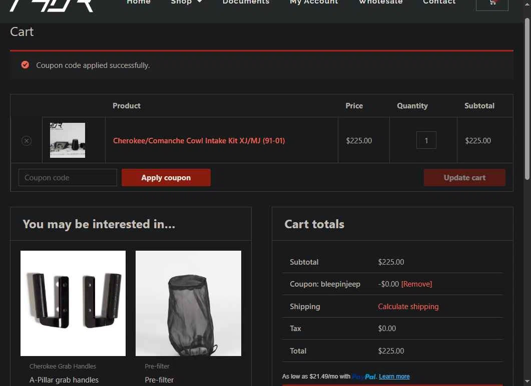 Trail Head Off Road checkout page showing Trail Head Off Road promo code box | Screenshot taken by SimplyCodes community member on May 29, 2025