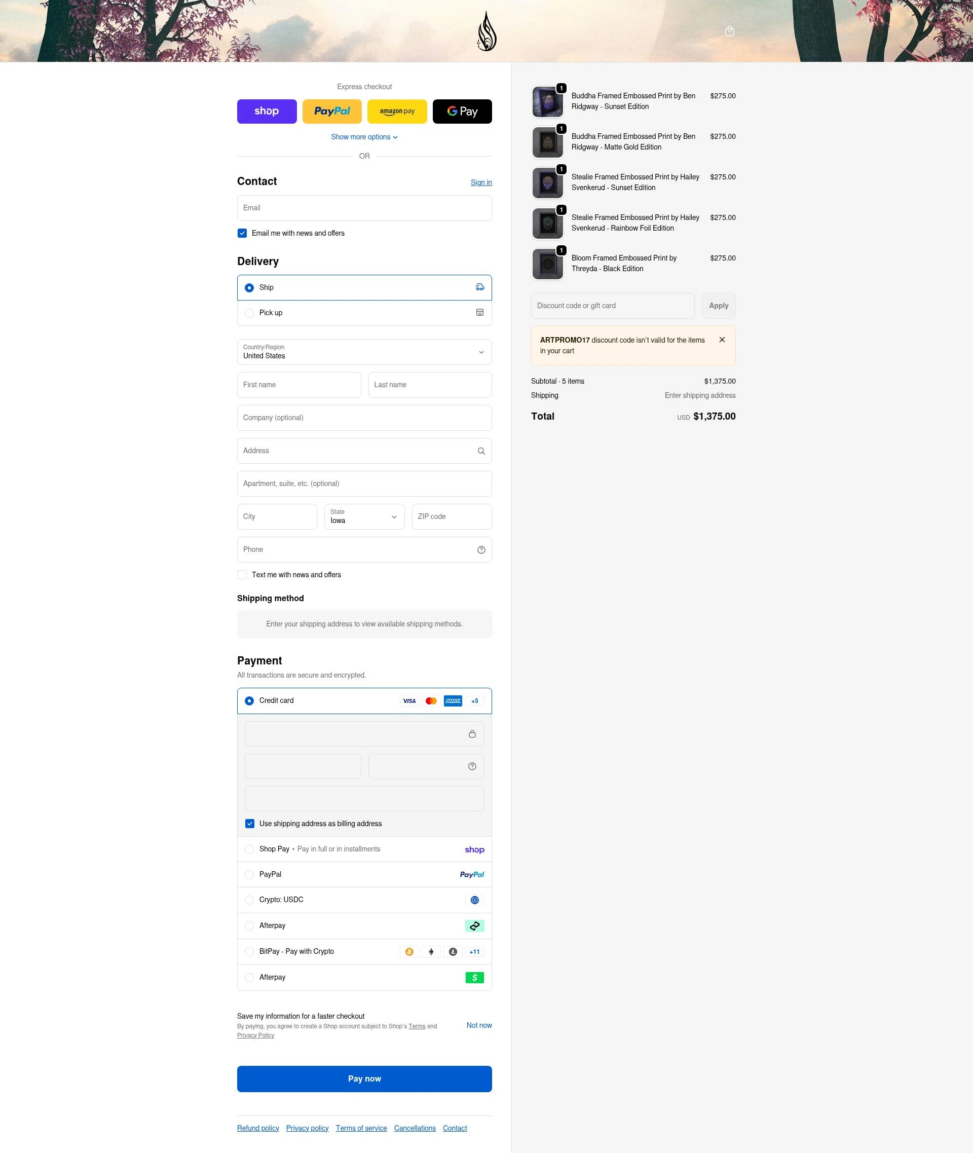 Threyda checkout page showing Threyda discount code box | Screenshot taken by SimplyCodes community member on Feb 15, 2026