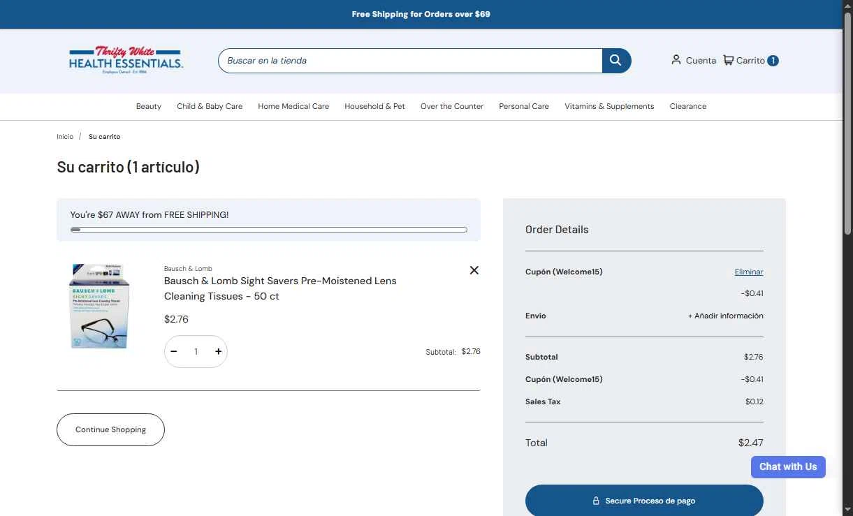 Thrifty White checkout page showing Thrifty White coupon code box | Screenshot taken by SimplyCodes community member on Jan 25, 2026