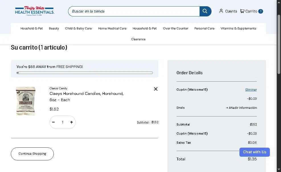 Thrifty White checkout page showing Thrifty White coupon code box | Screenshot taken by SimplyCodes community member on Jan 3, 2026