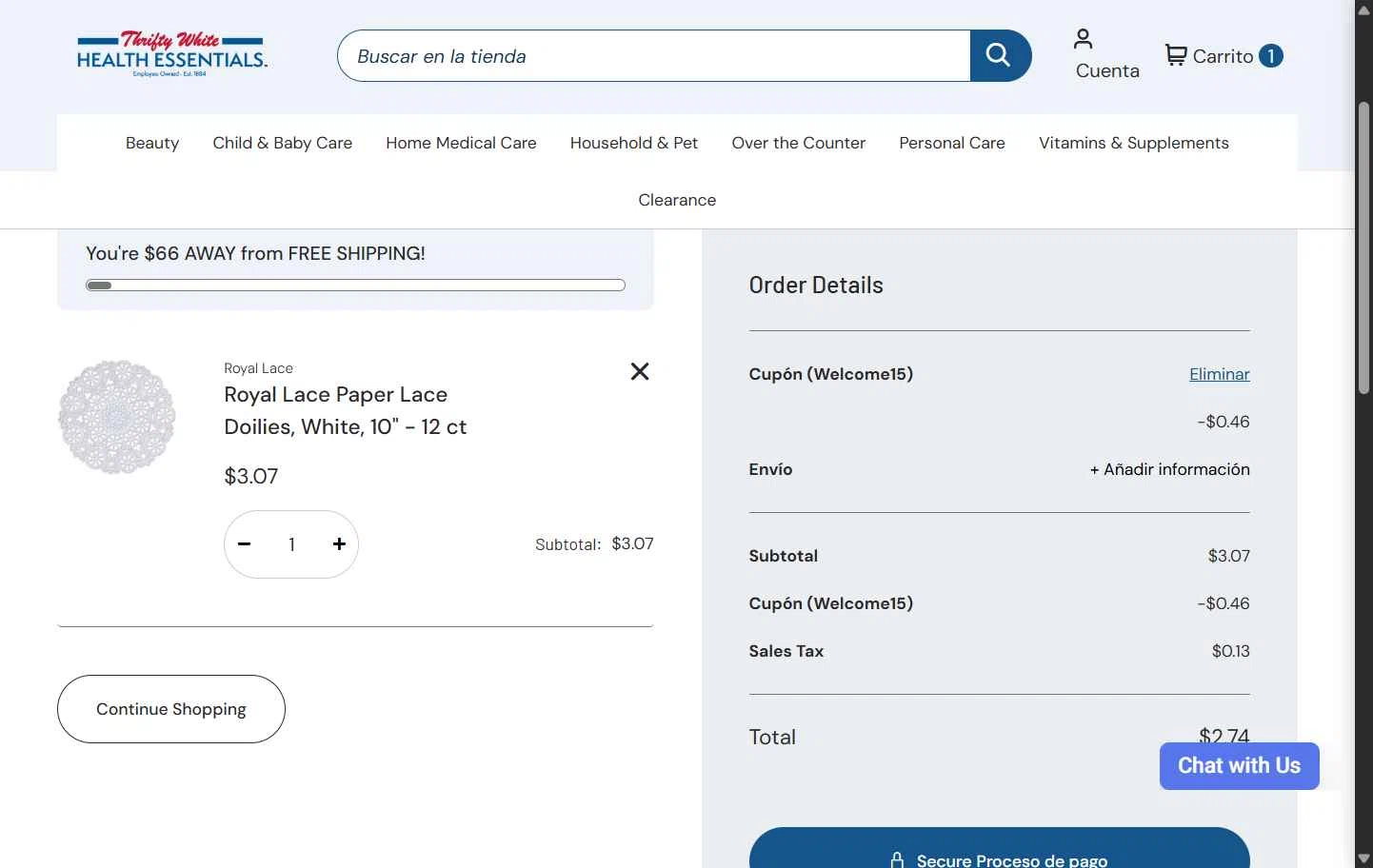 Thrifty White checkout page showing Thrifty White coupon code box | Screenshot taken by SimplyCodes community member on Feb 6, 2026