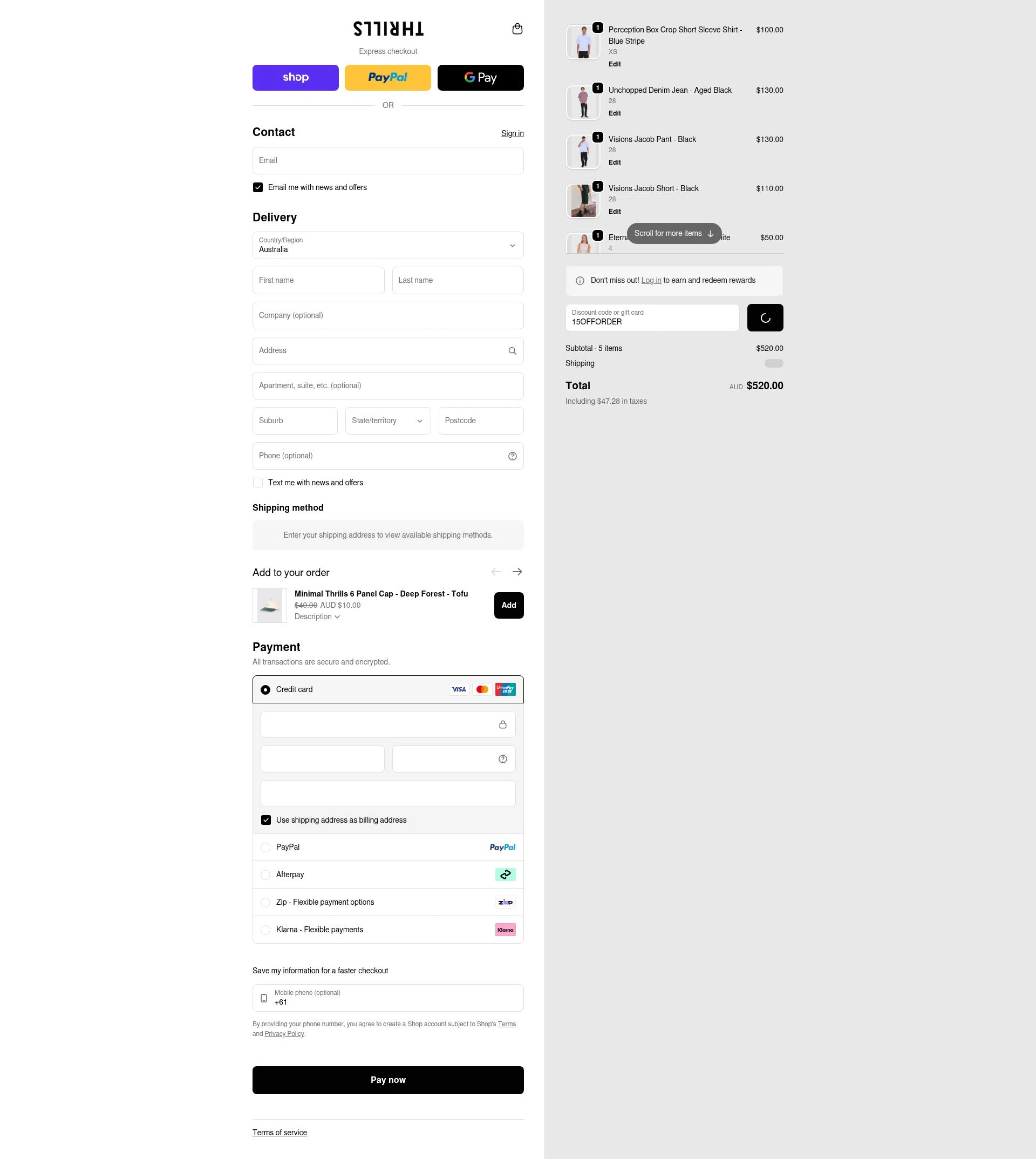 Thrills checkout page showing Thrills promo code box | Screenshot taken by SimplyCodes community member on Feb 8, 2026