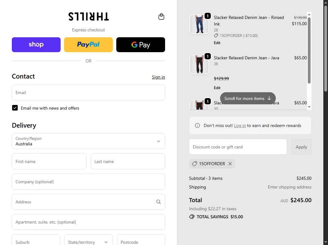 Thrills checkout page showing Thrills promo code box | Screenshot taken by SimplyCodes community member on Feb 12, 2026