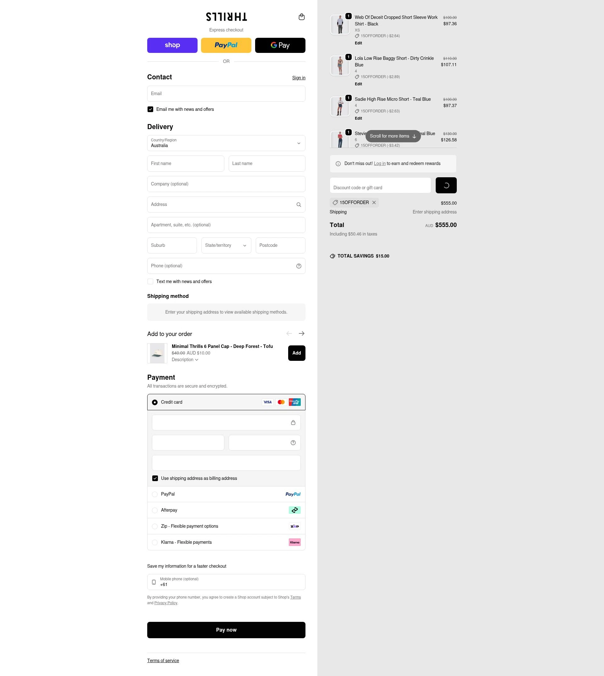 Thrills checkout page showing Thrills promo code box | Screenshot taken by SimplyCodes community member on Feb 17, 2026
