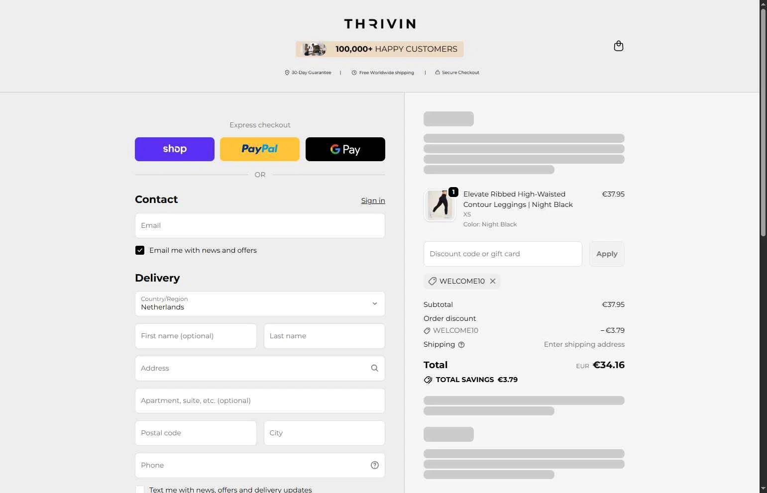Thrivin checkout page showing Thrivin promo code box | Screenshot taken by SimplyCodes community member on Jan 20, 2026