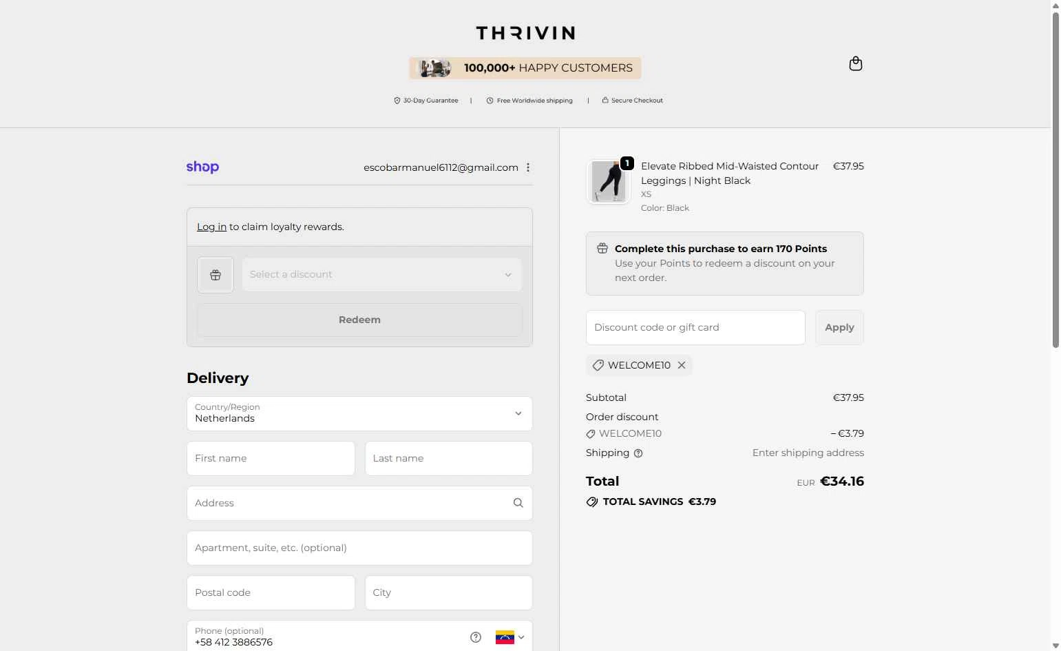 Thrivin checkout page showing Thrivin promo code box | Screenshot taken by SimplyCodes community member on Feb 3, 2026